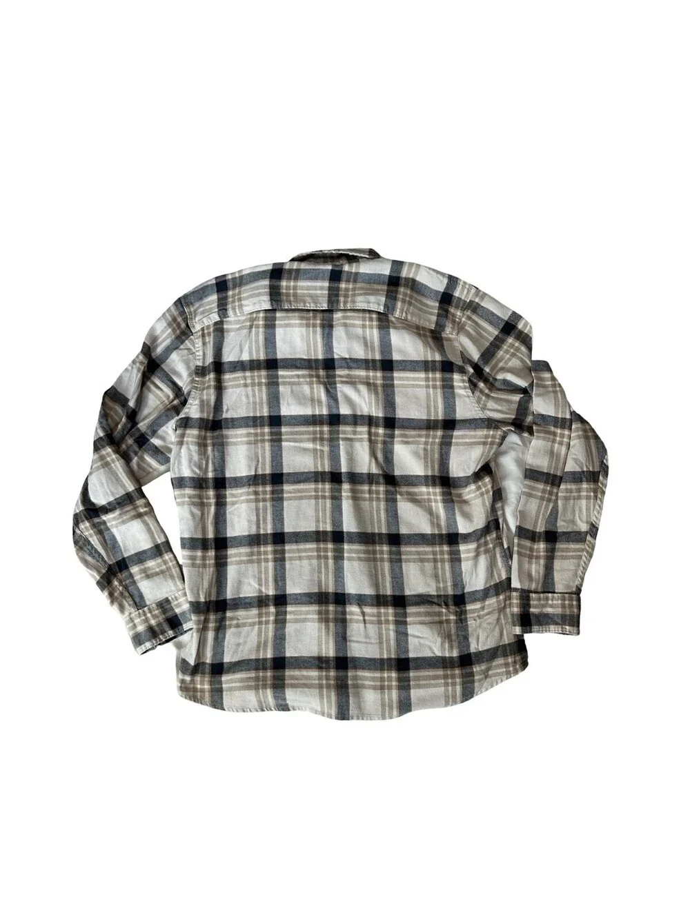 Wrangler Men's XL Snap Front Flannel Shirt Tan Black Plaid Western Fall